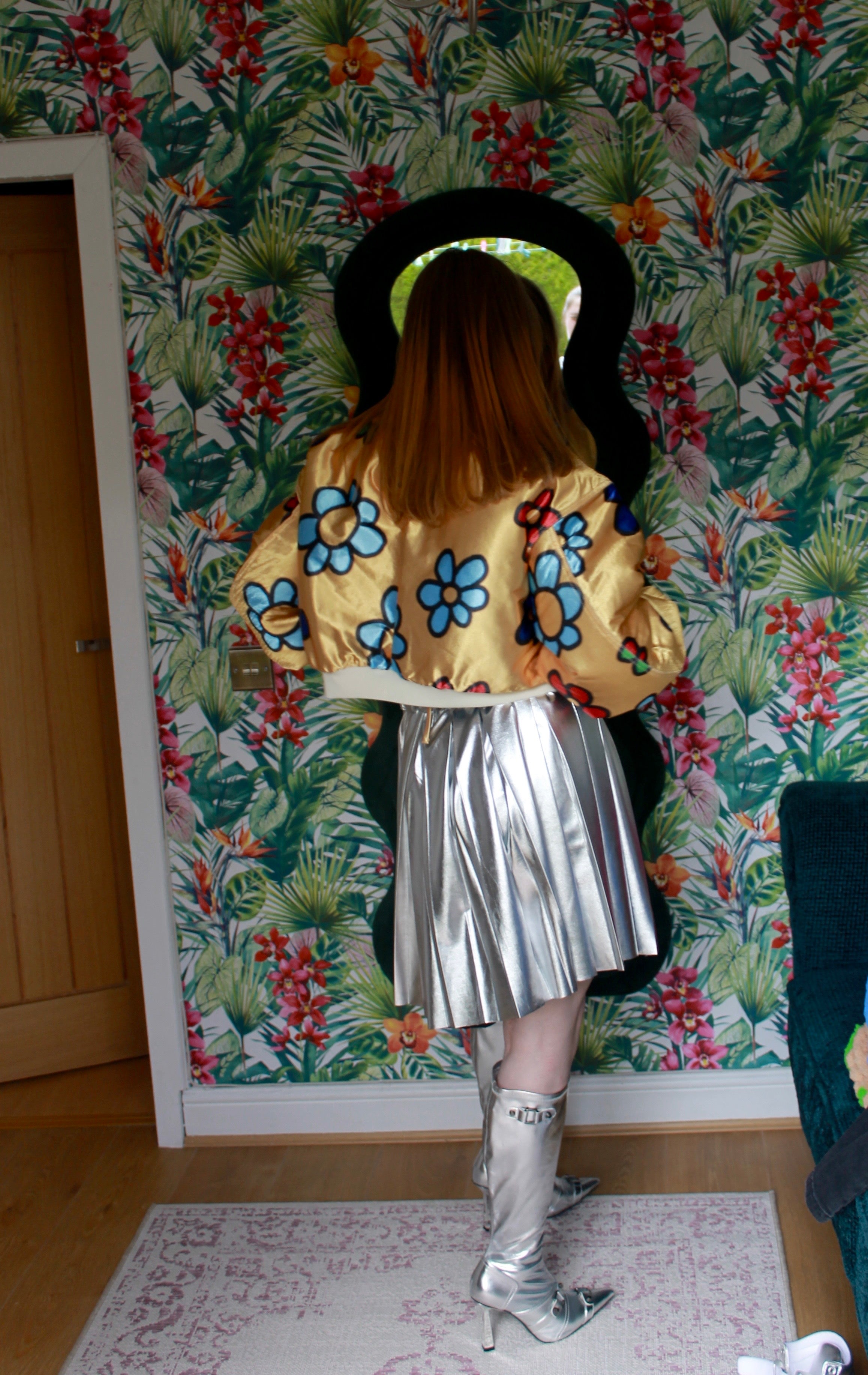 Floral Metallic Bomber Jacket