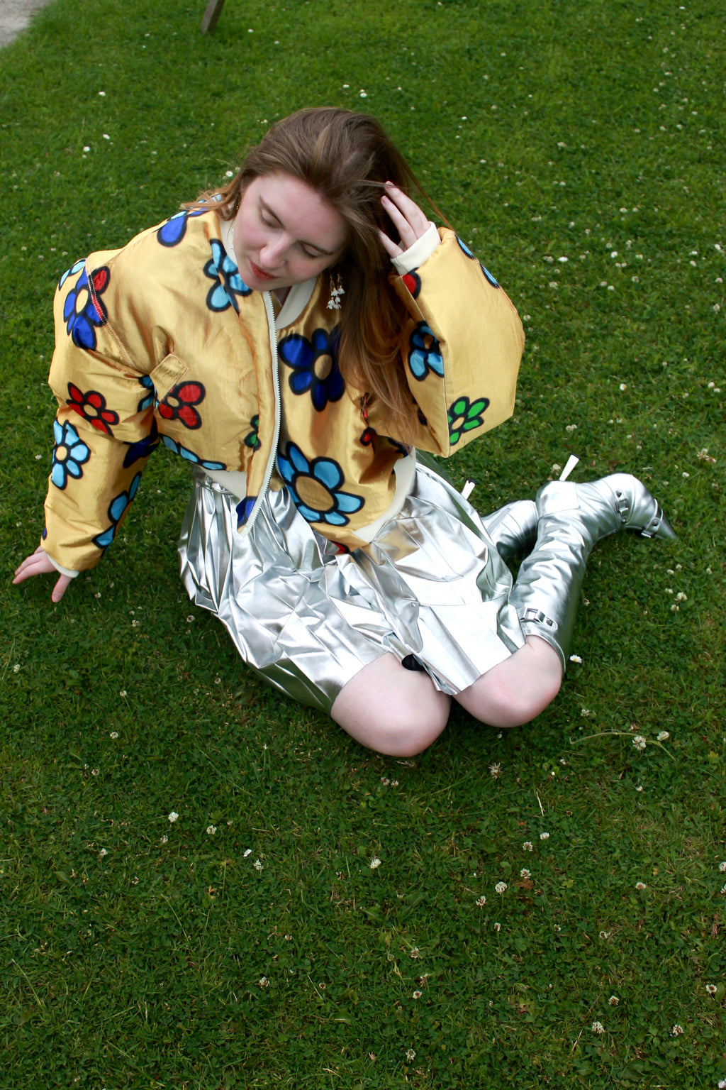 Floral Metallic Bomber Jacket