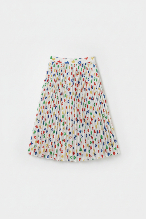 Alphabet pleated midi skirt flat lay on white background