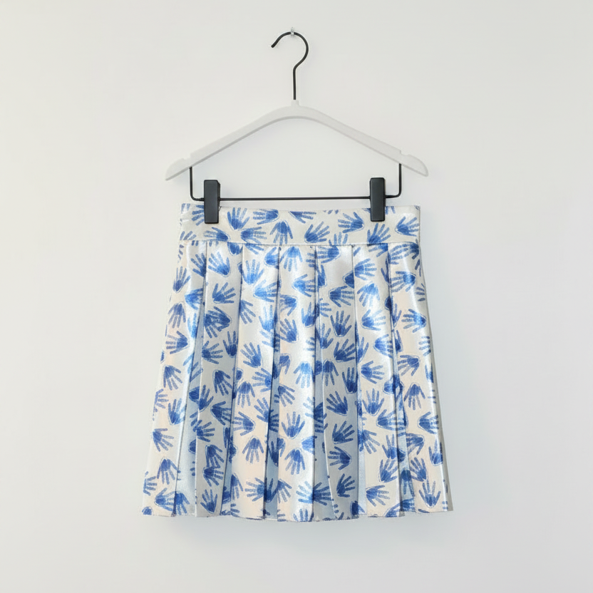 Hand Print Mini Skirt on all-white hanger