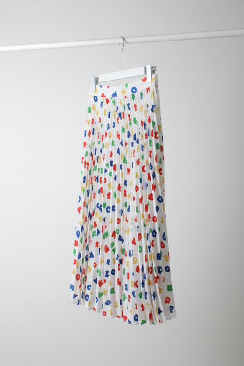 Alphabet pleated midi skirt three-quarter angle on white hanger