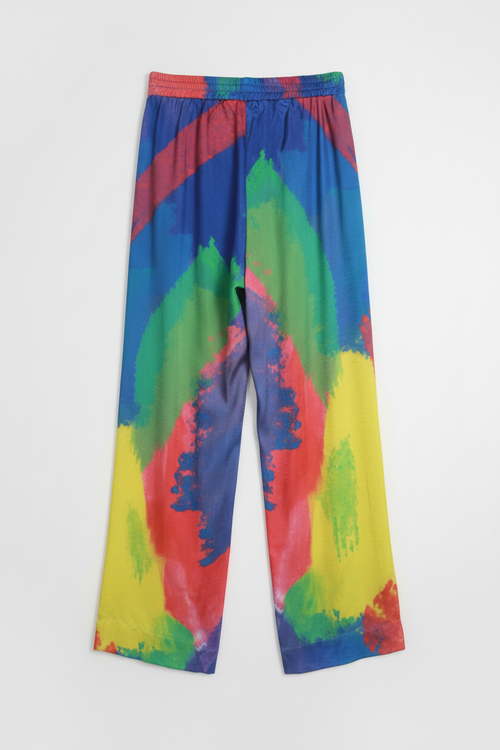 Abstract Print Wide-Leg Trousers – back lay flat