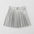 Silver Metallic Pleated Mini Skirt lay flat on white background