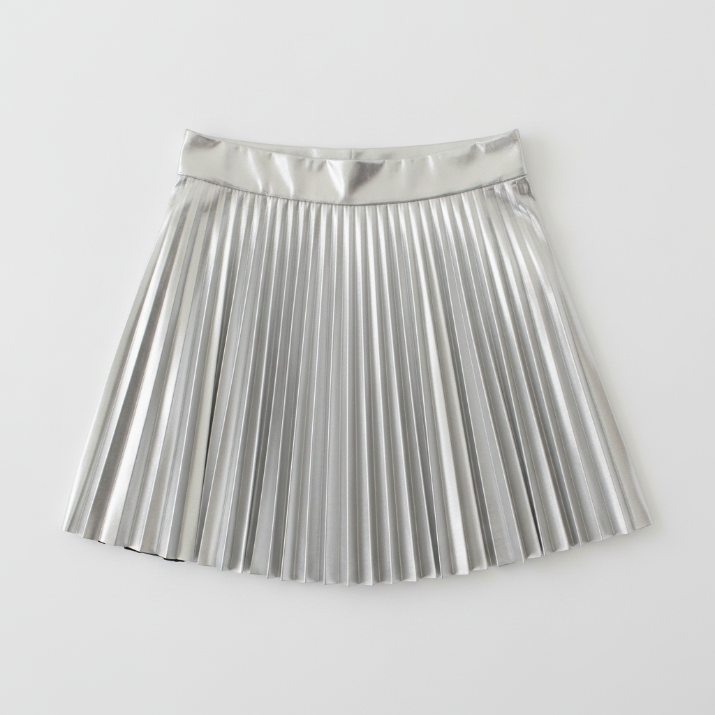 Silver Metallic Pleated Mini Skirt lay flat on white background