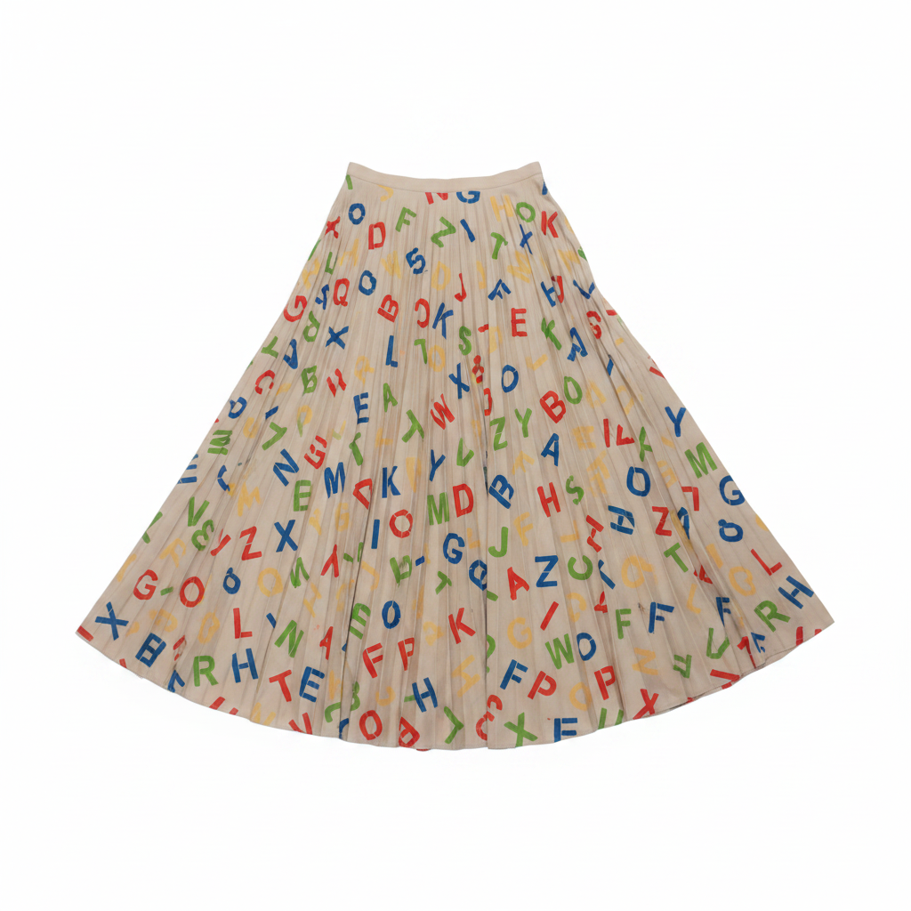 Alphabet Skirt Brown lay flat on white background