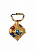 Gold satin floral necktie halter top flat lay on white background