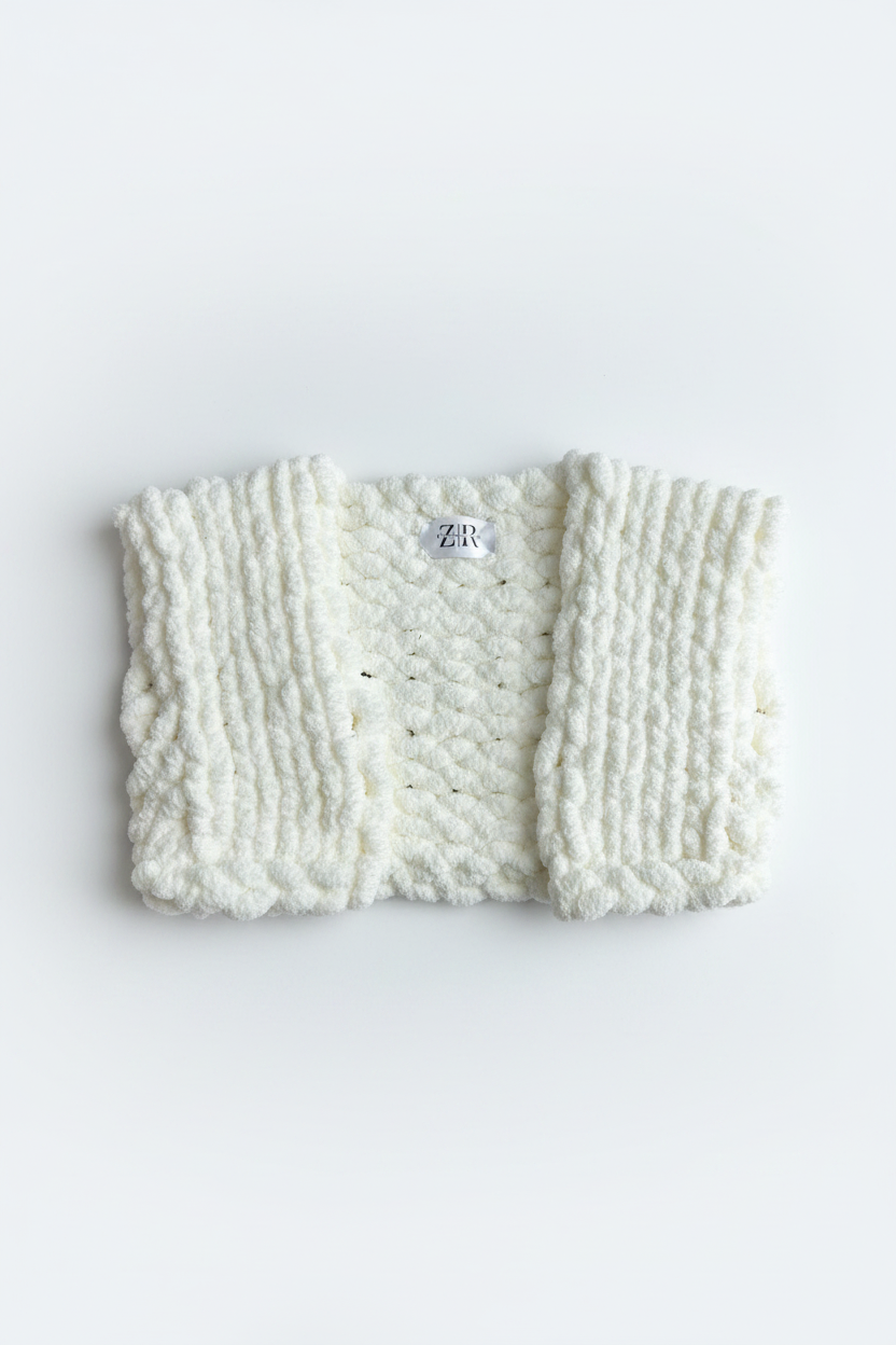 Chunky knit cream white sweater flat lay on white background