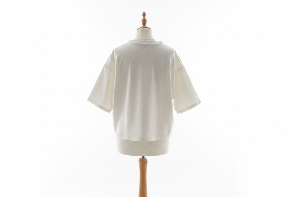 White oversized t-shirt back view on mannequin with white background