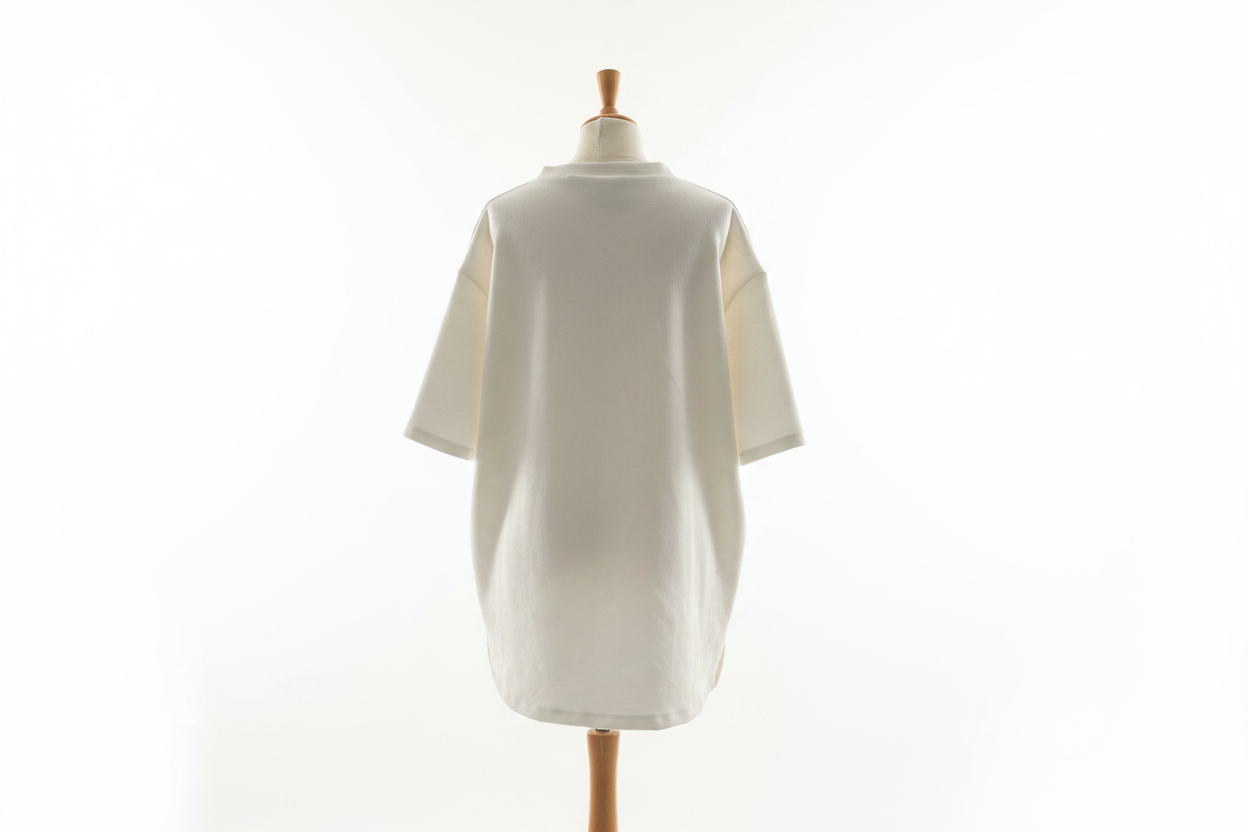 Cream oversized t-shirt back view on mannequin with white background