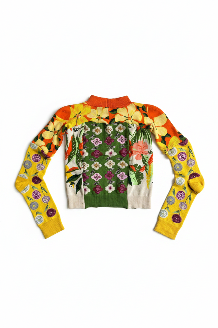 Tropical floral knit jumper alternate view flat lay on white background