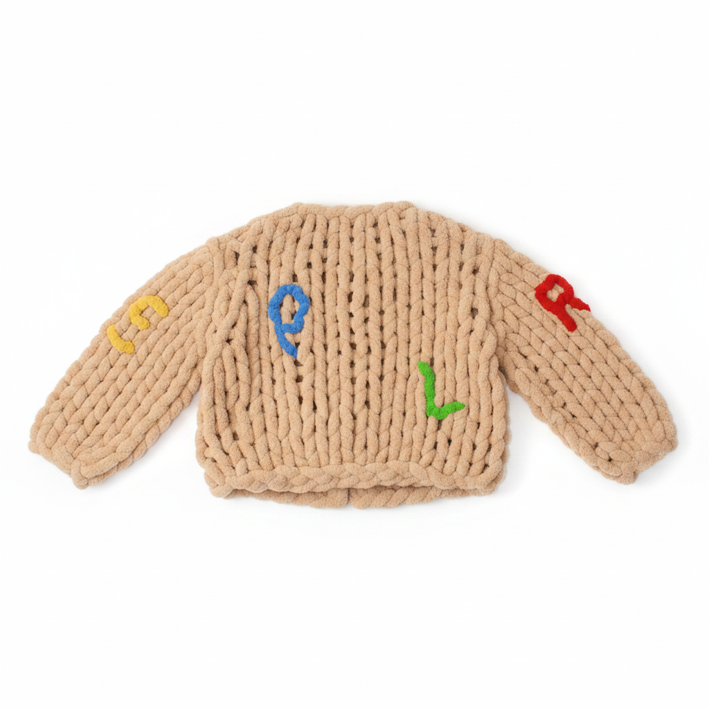 ABC Cardigan back view lay flat on white background