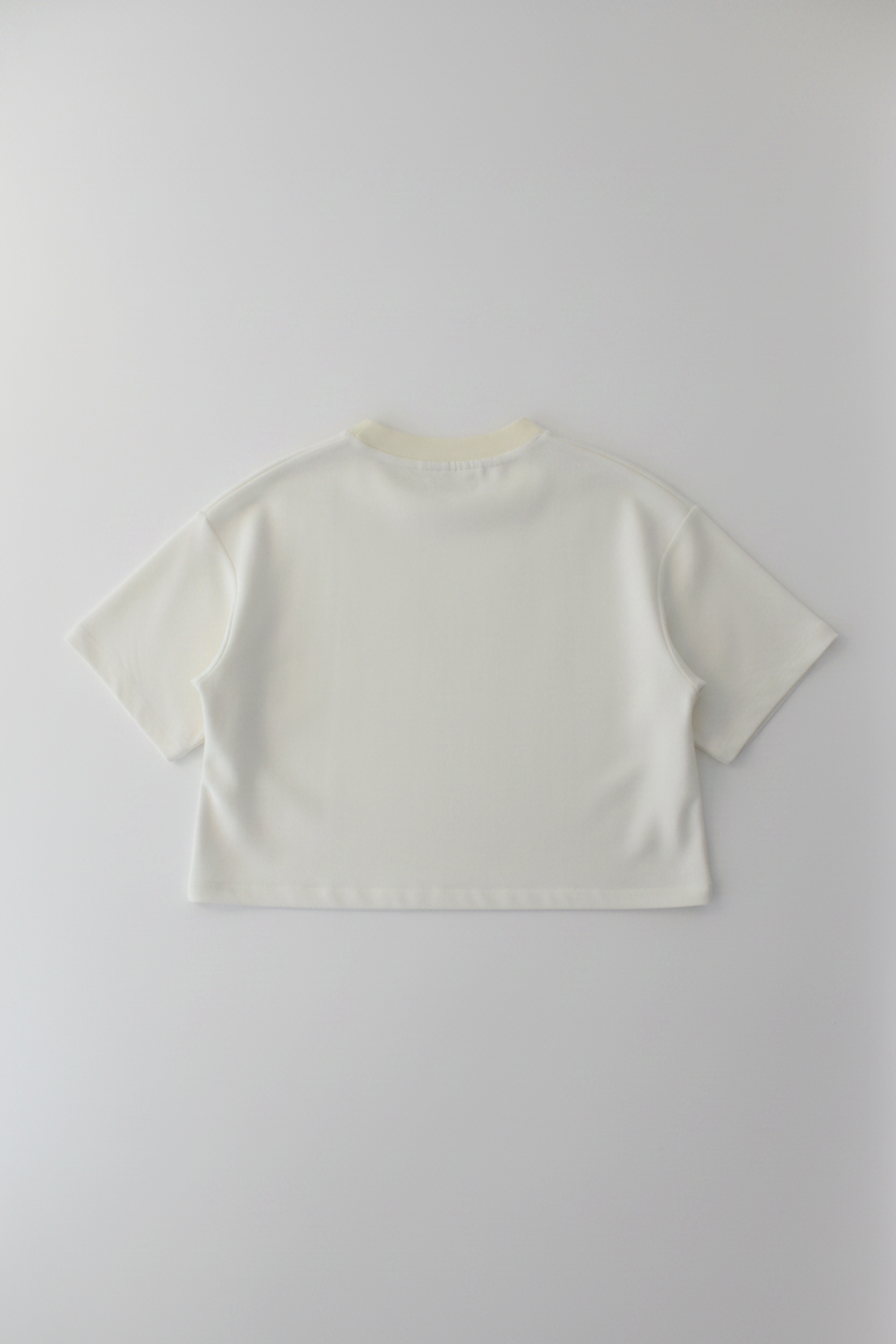 Lay flat back view of white oversized crop t-shirt
