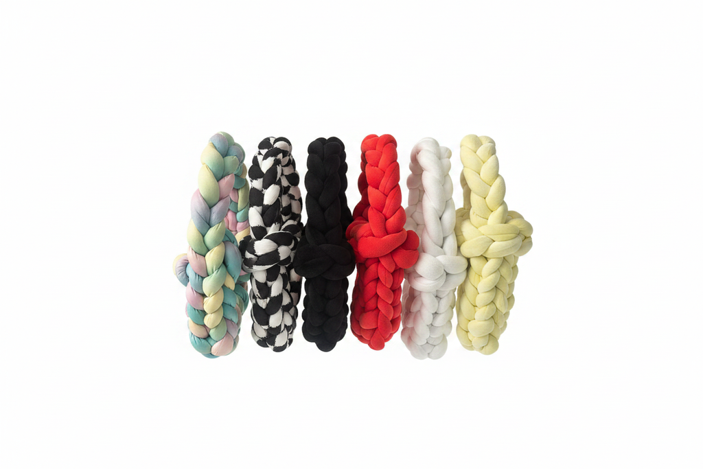 Chunky braided headbands group shot on white background