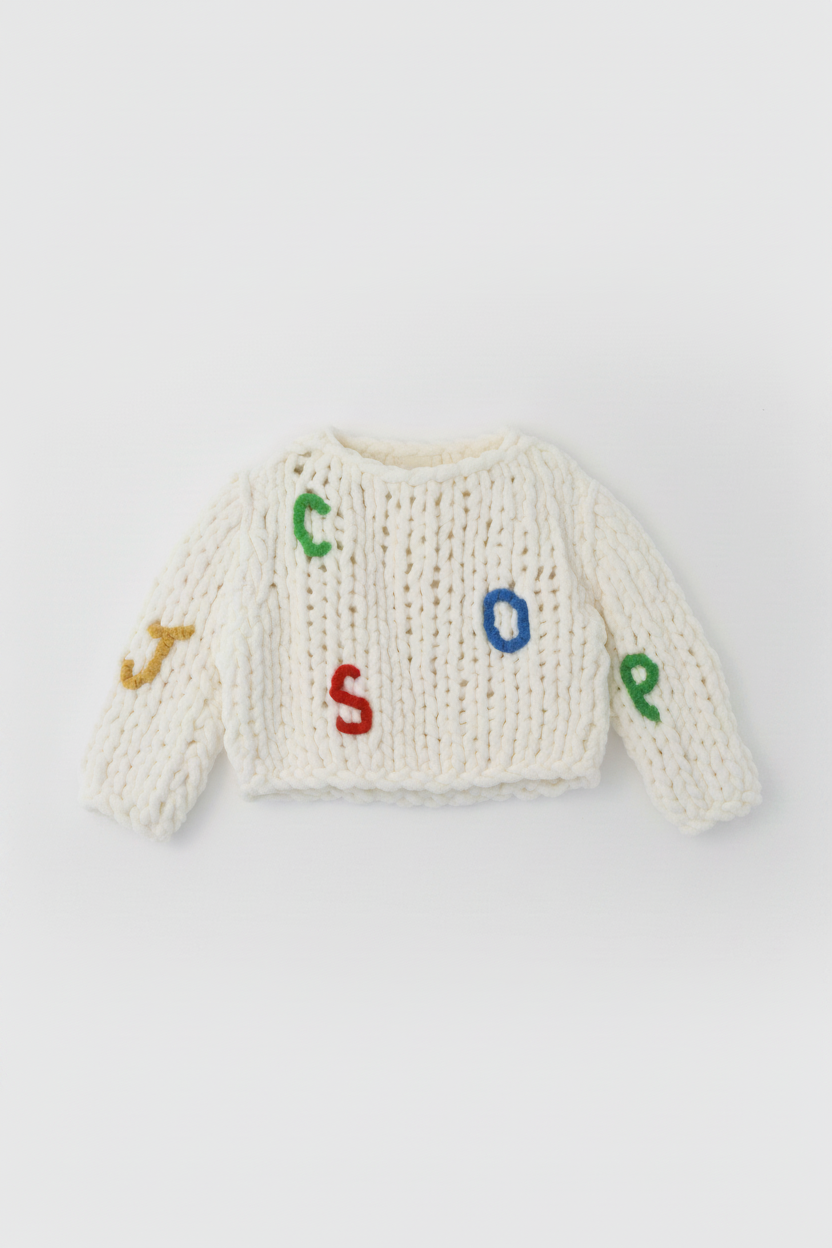 Chunky Knit Alphabet Jumper flat lay back view