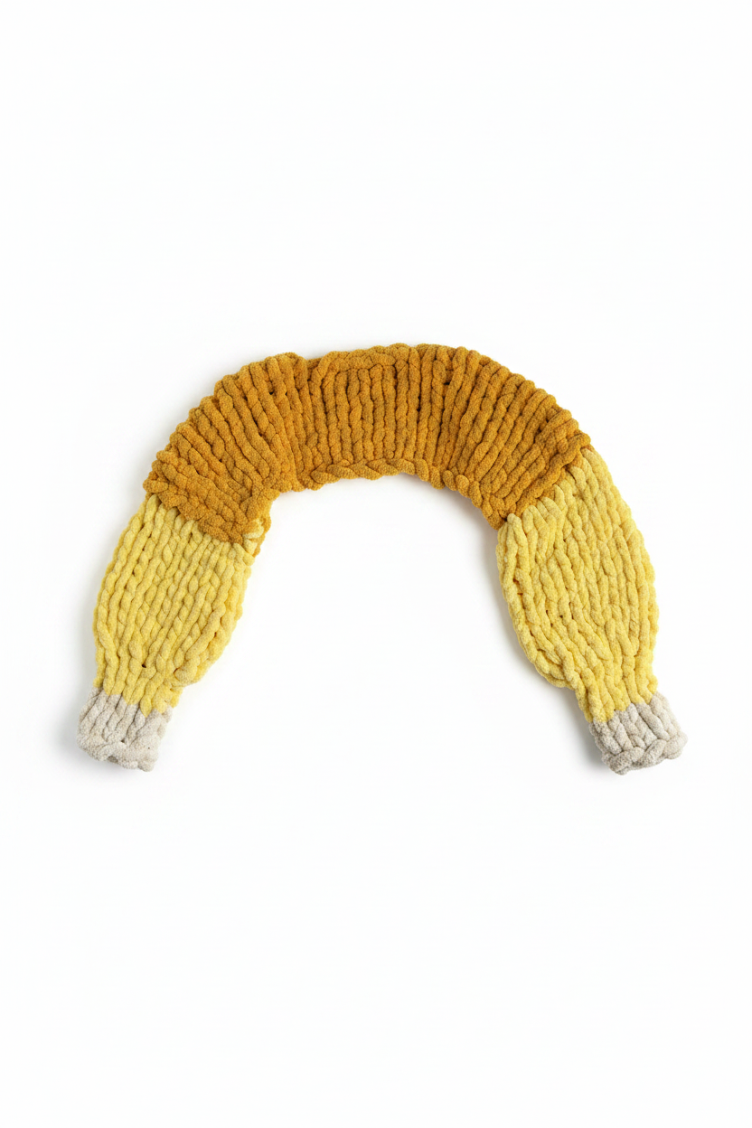 Chunky knit ombre yellow to cream sweater arch flat lay on white background