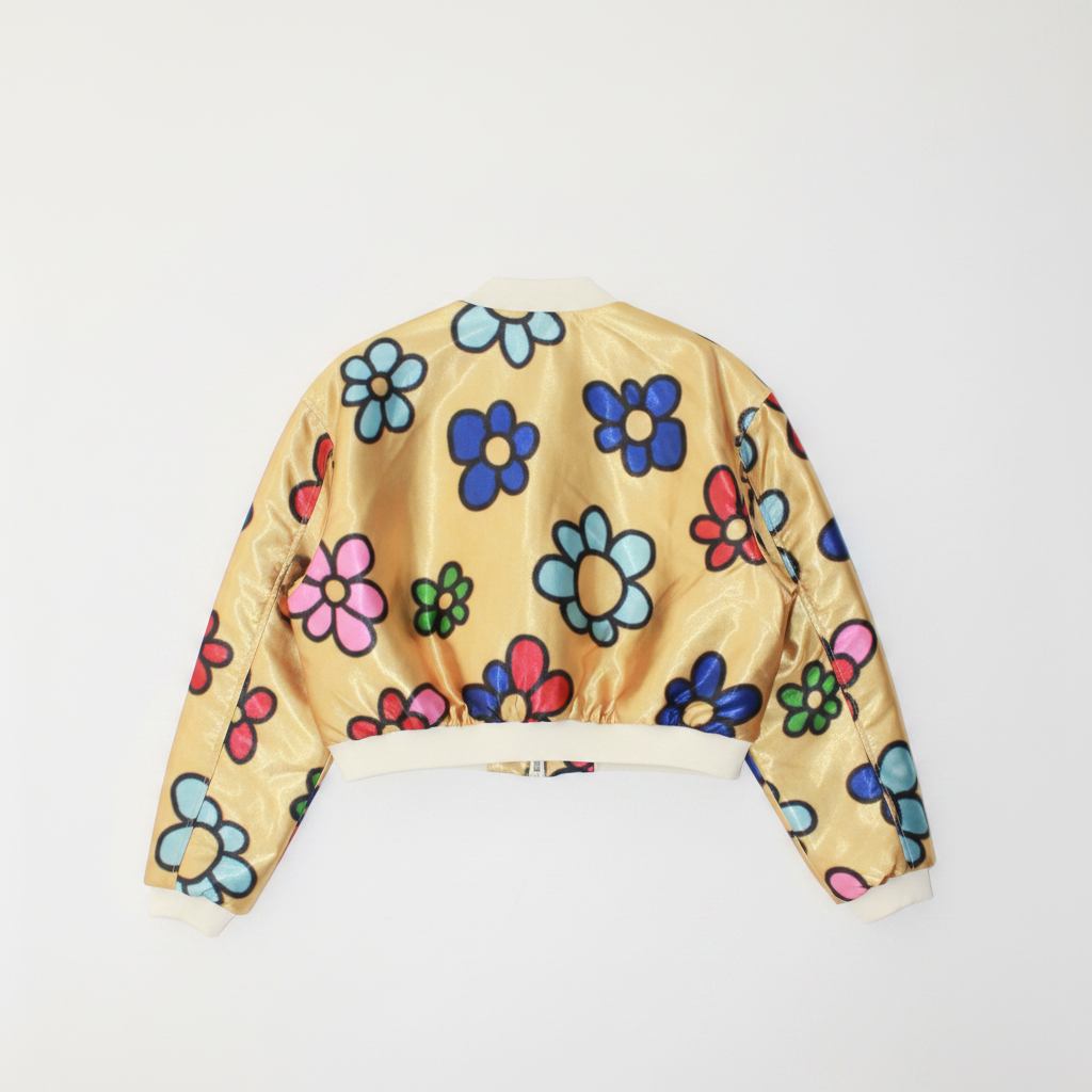 Floral Metallic Bomber Jacket – back lay flat